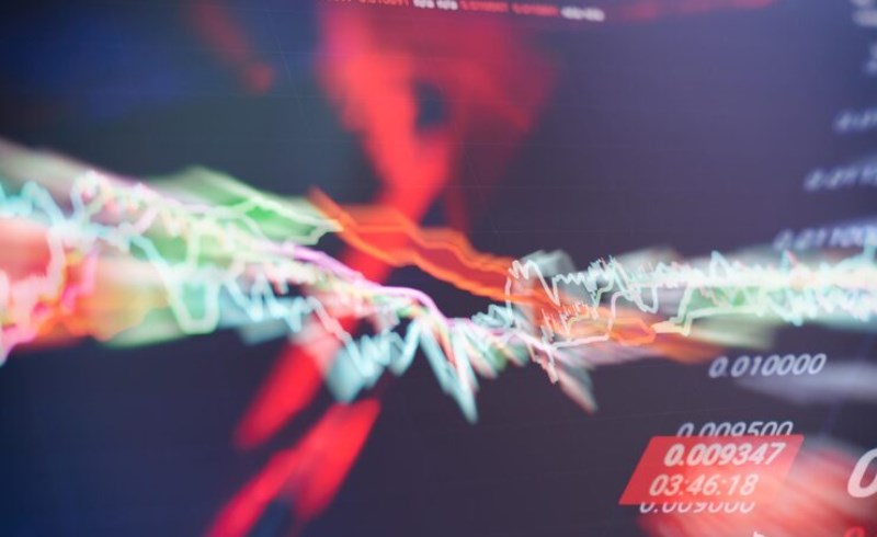 볼린저 밴드 스퀴즈 지표 예시 - 밴드 폭이 좁아져 변동성 감소를 나타내는 구간