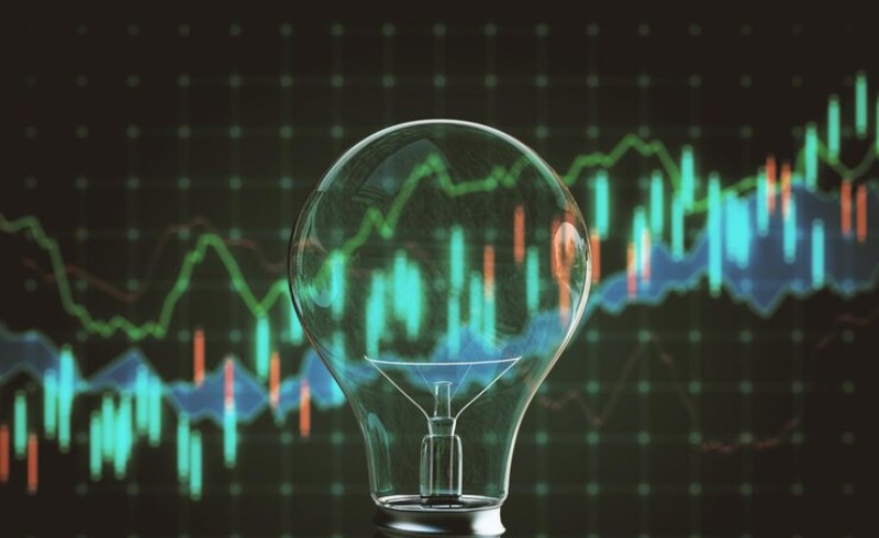 주식 시장에서 에너지 관련주가 상승 곡선을 그리며 성장하는 차트 이미지