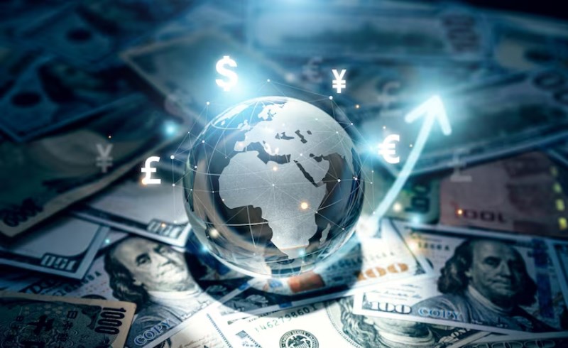 글로벌 통화 환전 시장과 환율 변동을 나타내는 개념도