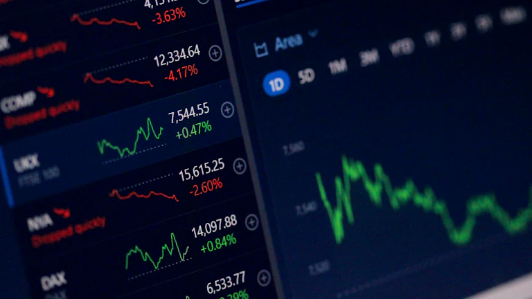 AI가 주식 시장 데이터를 분석하고 그래프를 보여주는 모습