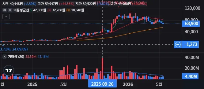 디앤디파마텍 주봉 차트