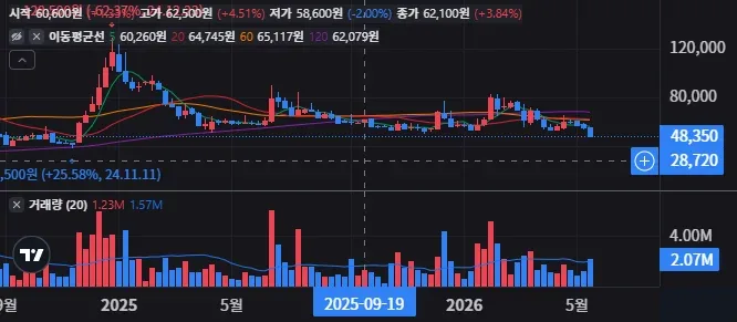 신성델타테크 주봉 차트